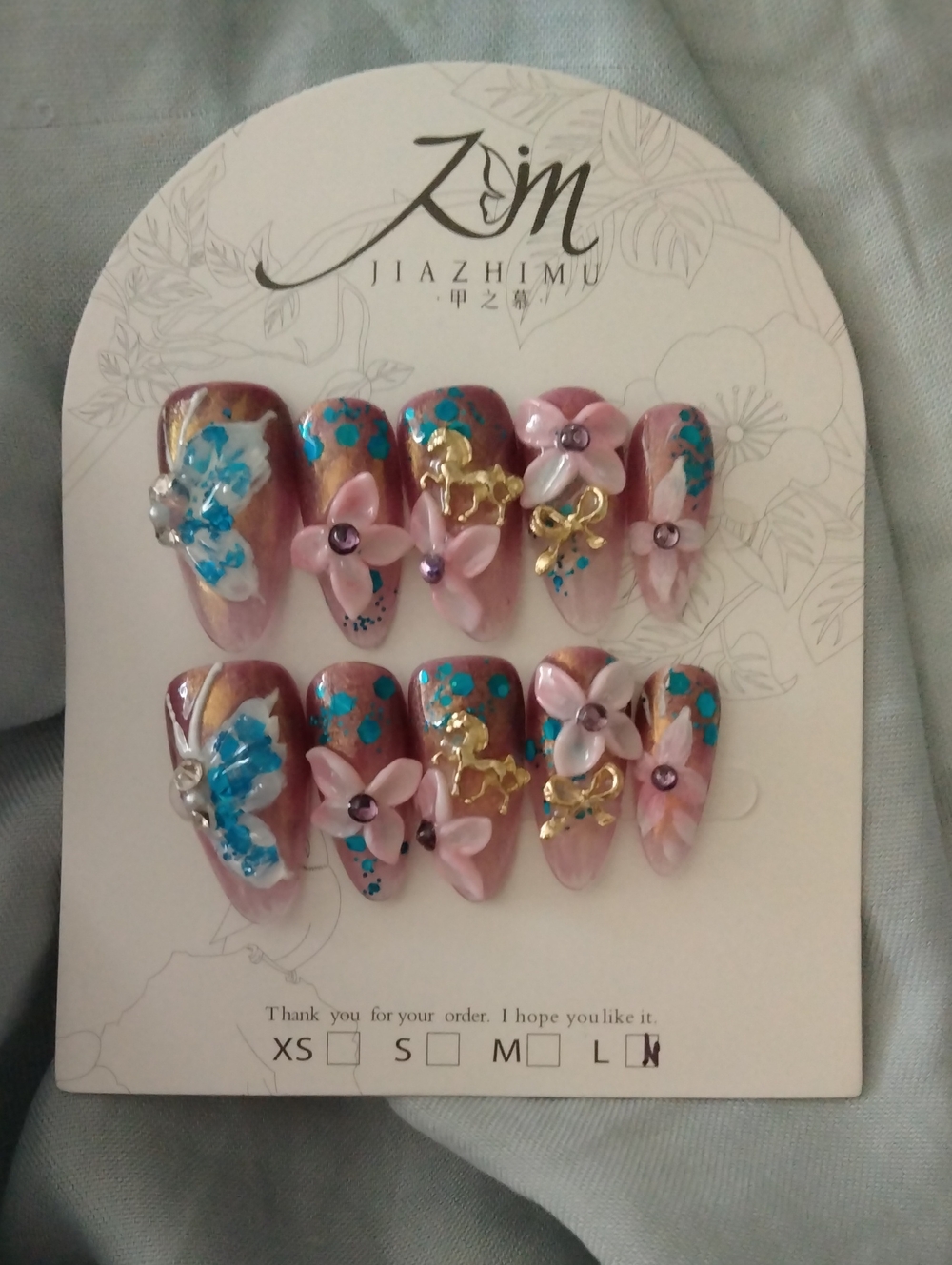JIAZHIMU Pink 3D Butterfly Floral Set with Aqua Accents